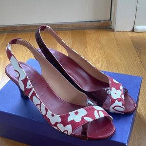 Anyi Lu Red Floral Slingback Open-Toe Heels